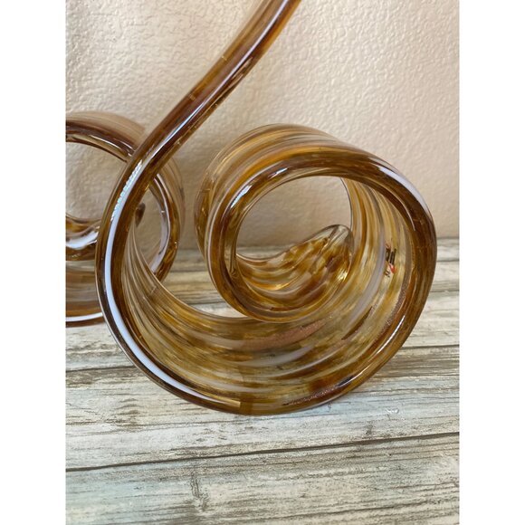 HQT Handcrafted Amber Swirl Art Glass Sculptures 12" – Set of 2 Murano Style Fla - Picture 7 of 13